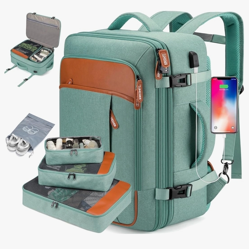 Versatile Teal Travel Backpack Carryon with Organizer